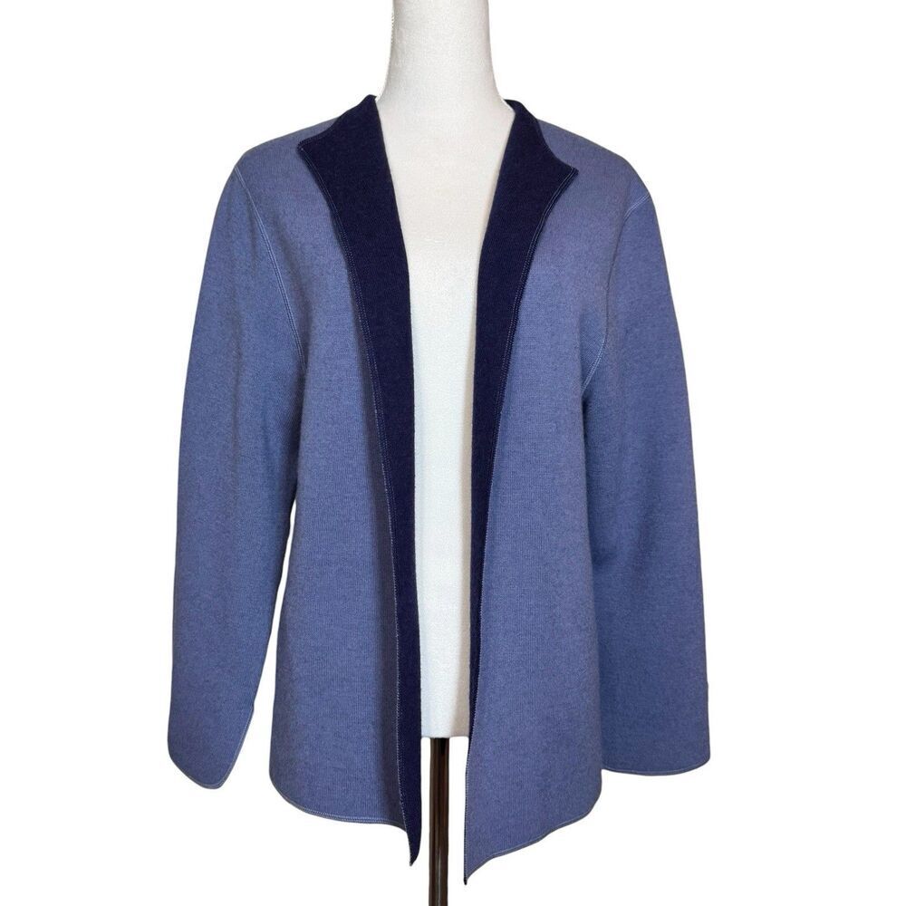 Jillian Jones Wool Open Front Cardigan Jacket Coat M Blue Old Money Quiet Luxury